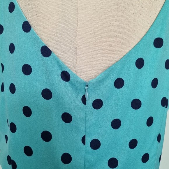 Review Deepwater Blue Pleated Polka Dot Midi Dress with Belt Size 16 - Picture 7 of 9